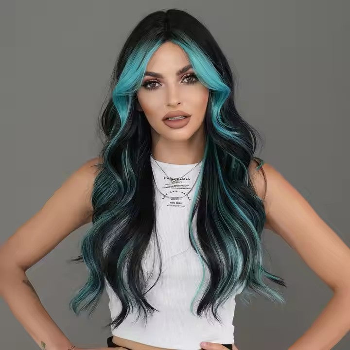 Wigs Highlighted Synthetic Hair Skunk Striped Long Wavy Wig Heat Resistant Fiber Wholesale Halloween Role Play Wigs