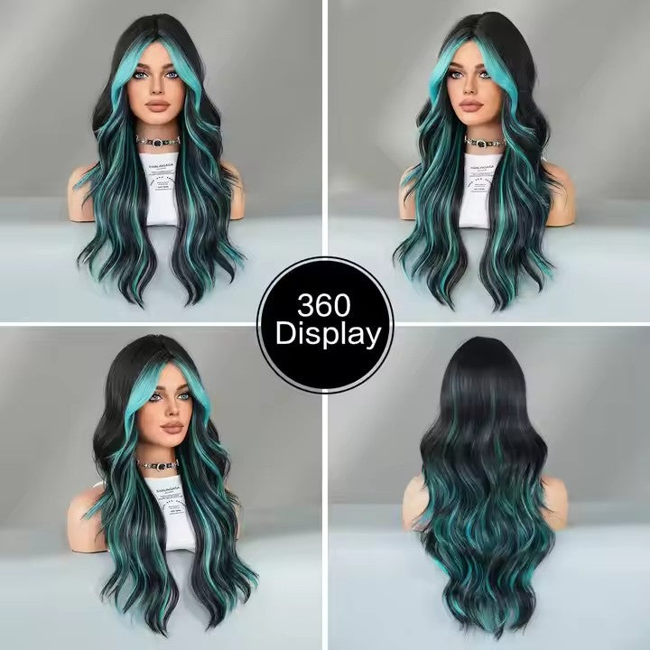 Wigs Highlighted Synthetic Hair Skunk Striped Long Wavy Wig Heat Resistant Fiber Wholesale Halloween Role Play Wigs