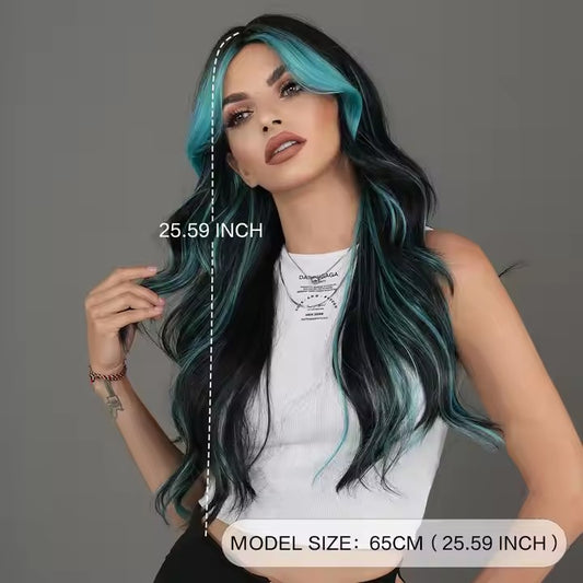 Wigs Highlighted Synthetic Hair Skunk Striped Long Wavy Wig Heat Resistant Fiber Wholesale Halloween Role Play Wigs